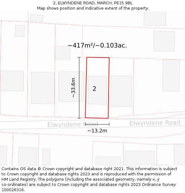 2, ELWYNDENE ROAD, MARCH, PE15 9BL: Plot and title map