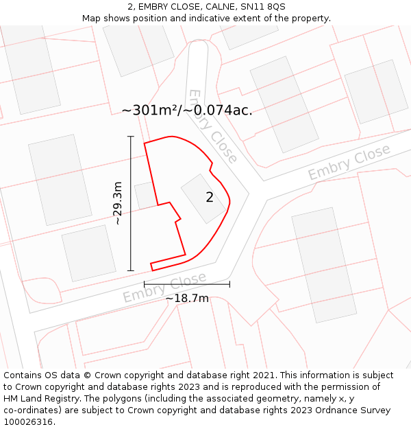 2, EMBRY CLOSE, CALNE, SN11 8QS: Plot and title map