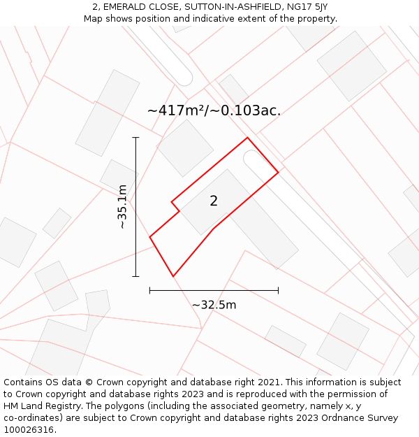 2, EMERALD CLOSE, SUTTON-IN-ASHFIELD, NG17 5JY: Plot and title map