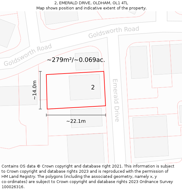 2, EMERALD DRIVE, OLDHAM, OL1 4TL: Plot and title map