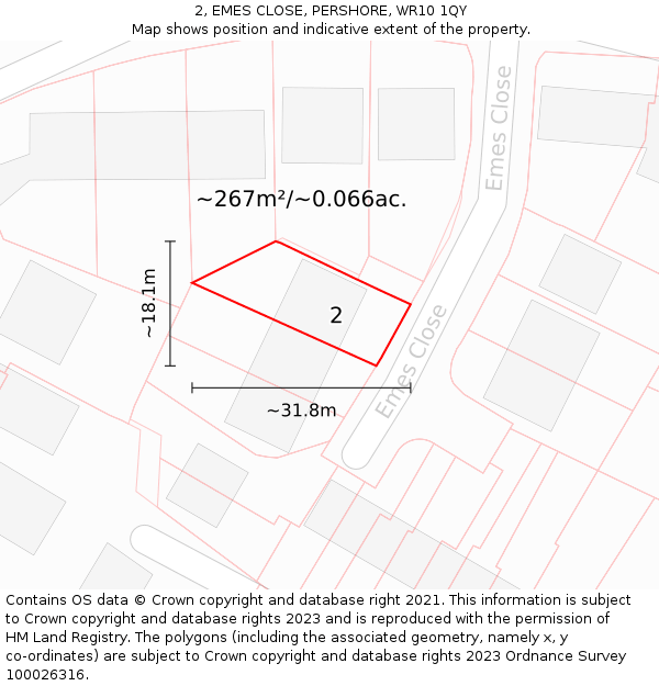 2, EMES CLOSE, PERSHORE, WR10 1QY: Plot and title map