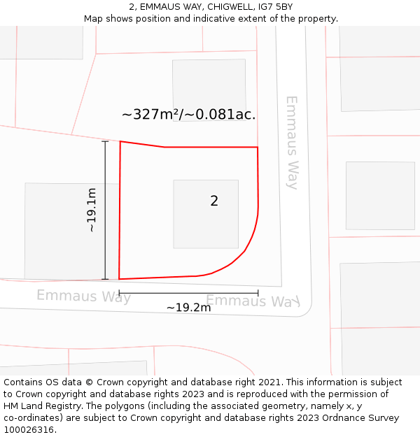 2, EMMAUS WAY, CHIGWELL, IG7 5BY: Plot and title map