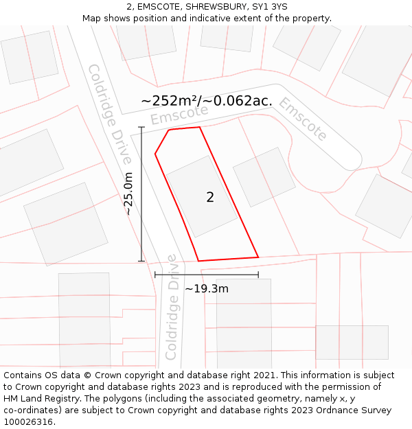 2, EMSCOTE, SHREWSBURY, SY1 3YS: Plot and title map