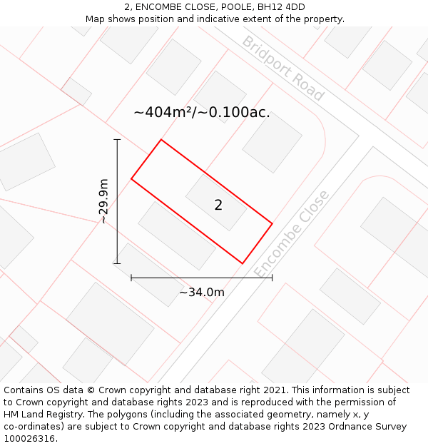 2, ENCOMBE CLOSE, POOLE, BH12 4DD: Plot and title map