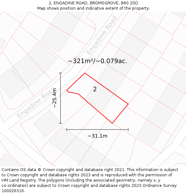 2, ENGADINE ROAD, BROMSGROVE, B60 2SD: Plot and title map