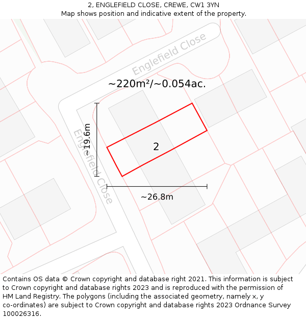 2, ENGLEFIELD CLOSE, CREWE, CW1 3YN: Plot and title map
