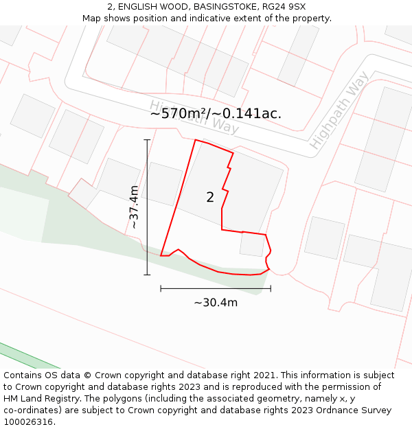 2, ENGLISH WOOD, BASINGSTOKE, RG24 9SX: Plot and title map