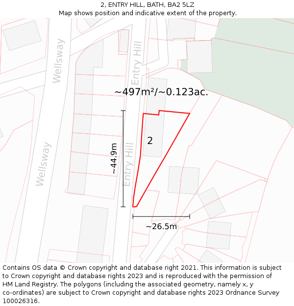 2, ENTRY HILL, BATH, BA2 5LZ: Plot and title map