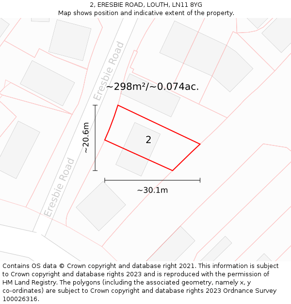 2, ERESBIE ROAD, LOUTH, LN11 8YG: Plot and title map