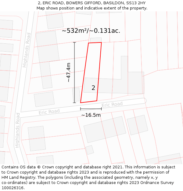 2, ERIC ROAD, BOWERS GIFFORD, BASILDON, SS13 2HY: Plot and title map