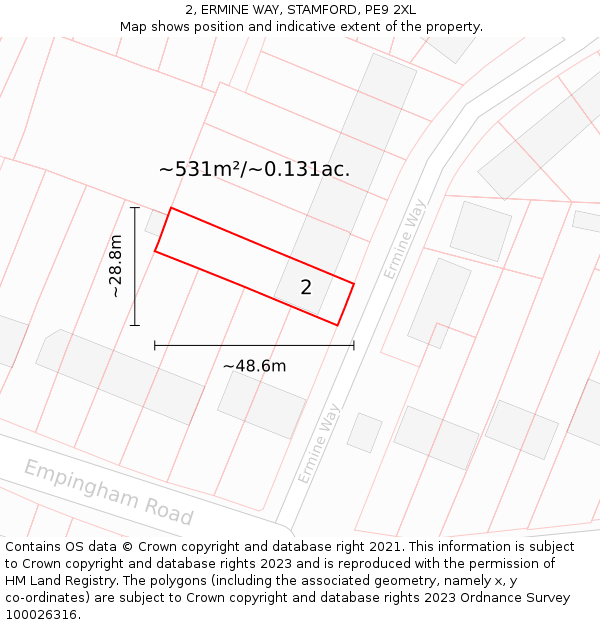 2, ERMINE WAY, STAMFORD, PE9 2XL: Plot and title map