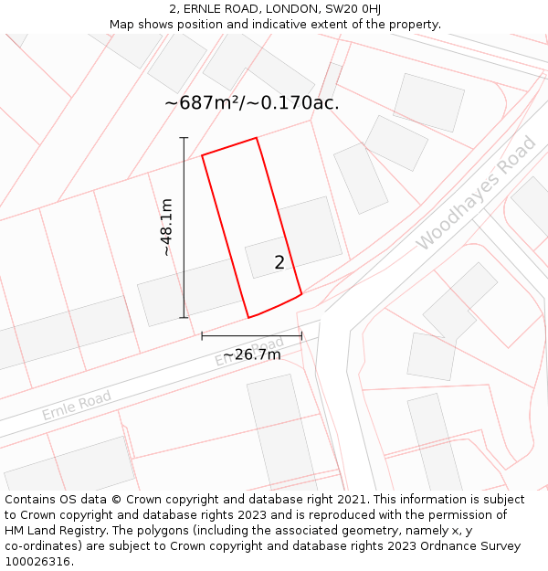 2, ERNLE ROAD, LONDON, SW20 0HJ: Plot and title map