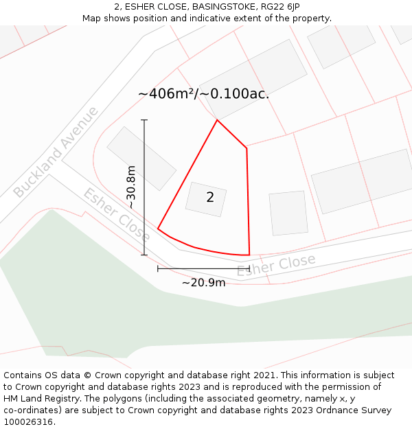 2, ESHER CLOSE, BASINGSTOKE, RG22 6JP: Plot and title map