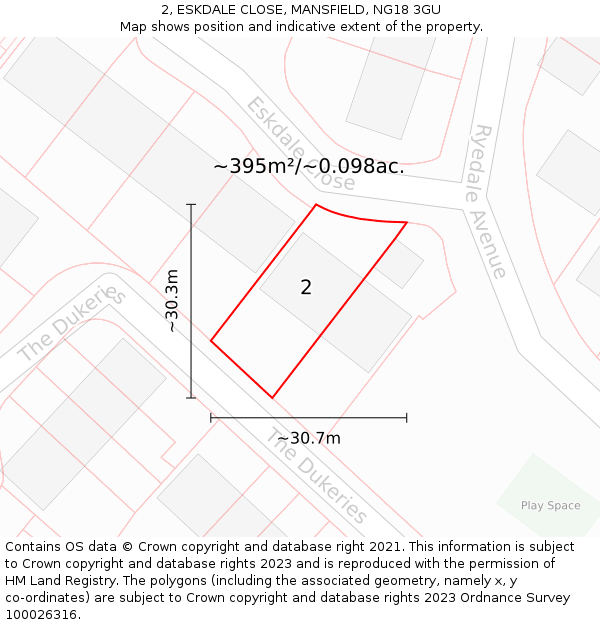 2, ESKDALE CLOSE, MANSFIELD, NG18 3GU: Plot and title map