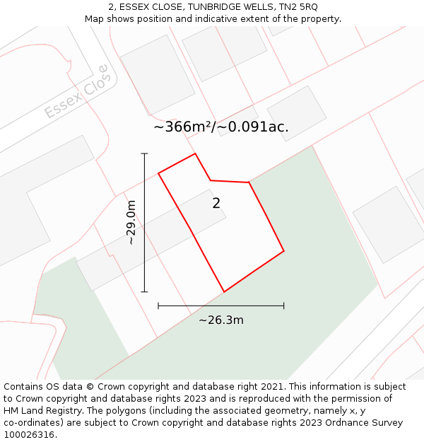 2, ESSEX CLOSE, TUNBRIDGE WELLS, TN2 5RQ: Plot and title map