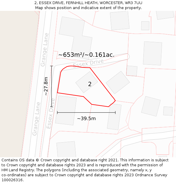 2, ESSEX DRIVE, FERNHILL HEATH, WORCESTER, WR3 7UU: Plot and title map