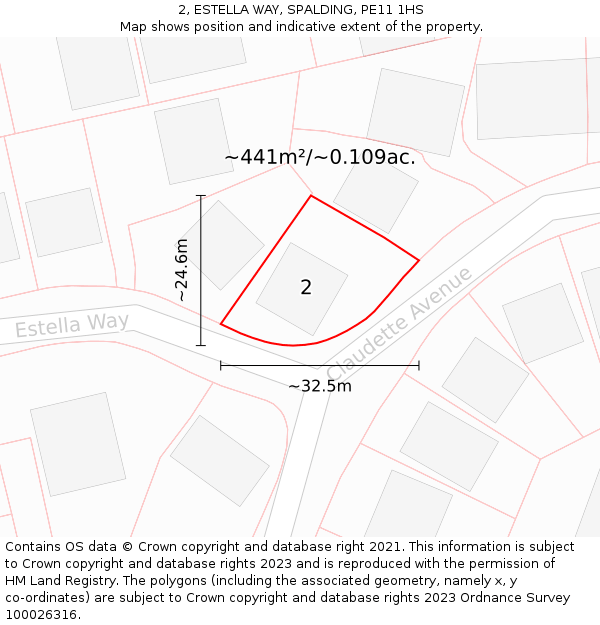 2, ESTELLA WAY, SPALDING, PE11 1HS: Plot and title map