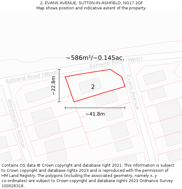 2, EVANS AVENUE, SUTTON-IN-ASHFIELD, NG17 2GF: Plot and title map