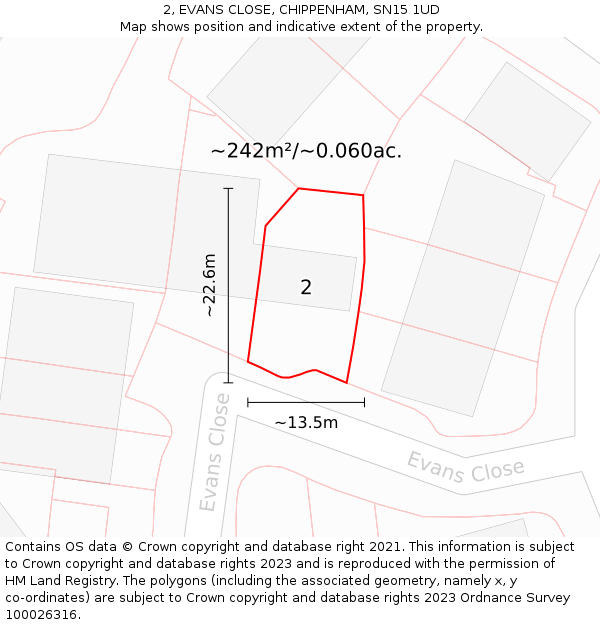 2, EVANS CLOSE, CHIPPENHAM, SN15 1UD: Plot and title map