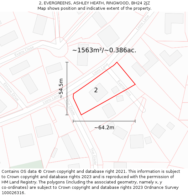 2, EVERGREENS, ASHLEY HEATH, RINGWOOD, BH24 2JZ: Plot and title map