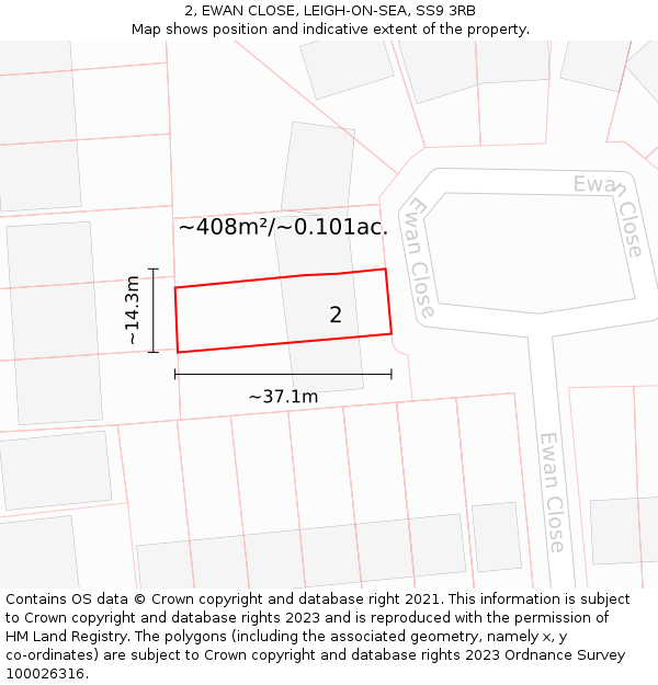 2, EWAN CLOSE, LEIGH-ON-SEA, SS9 3RB: Plot and title map