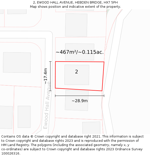 2, EWOOD HALL AVENUE, HEBDEN BRIDGE, HX7 5PH: Plot and title map