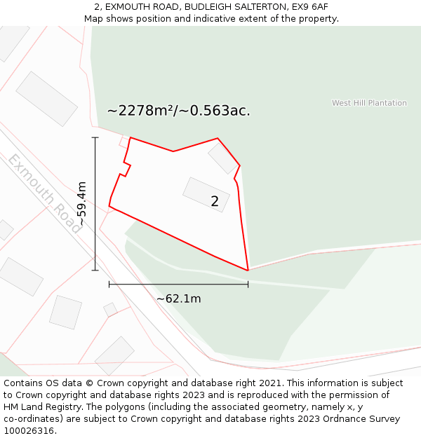 2, EXMOUTH ROAD, BUDLEIGH SALTERTON, EX9 6AF: Plot and title map