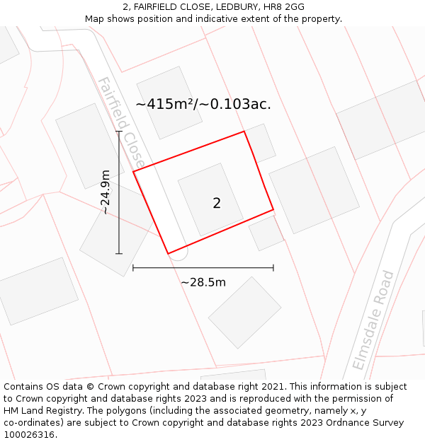 2, FAIRFIELD CLOSE, LEDBURY, HR8 2GG: Plot and title map