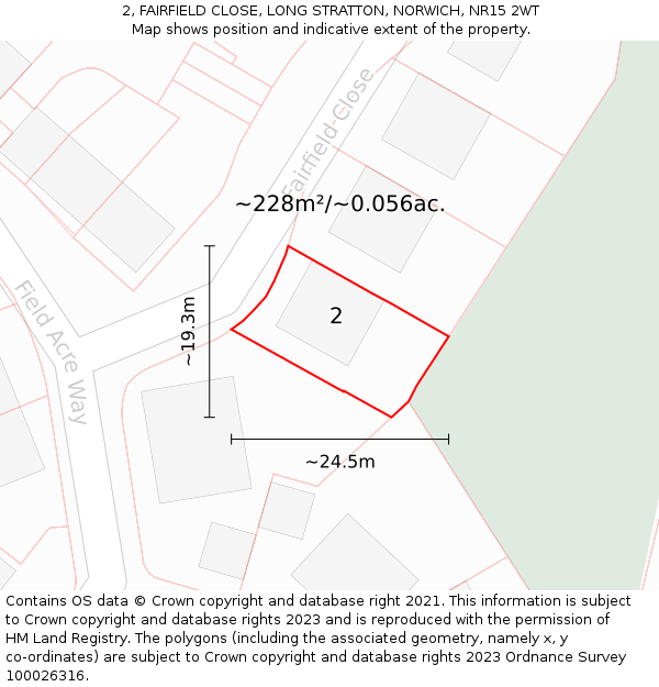 2, FAIRFIELD CLOSE, LONG STRATTON, NORWICH, NR15 2WT: Plot and title map