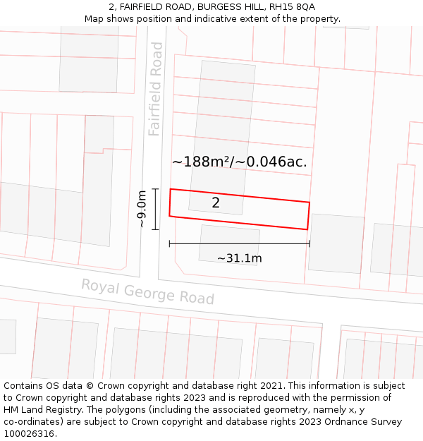 2, FAIRFIELD ROAD, BURGESS HILL, RH15 8QA: Plot and title map