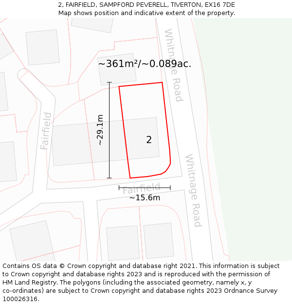 2, FAIRFIELD, SAMPFORD PEVERELL, TIVERTON, EX16 7DE: Plot and title map