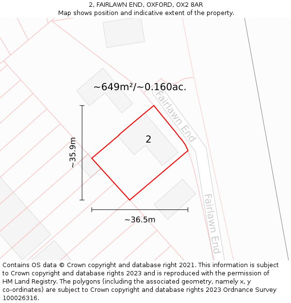 2, FAIRLAWN END, OXFORD, OX2 8AR: Plot and title map
