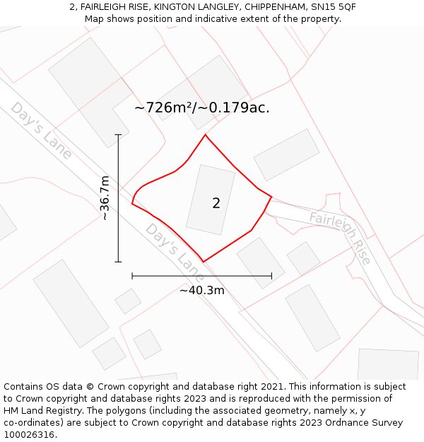 2, FAIRLEIGH RISE, KINGTON LANGLEY, CHIPPENHAM, SN15 5QF: Plot and title map