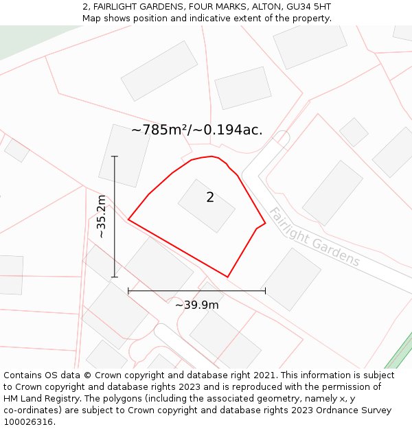 2, FAIRLIGHT GARDENS, FOUR MARKS, ALTON, GU34 5HT: Plot and title map