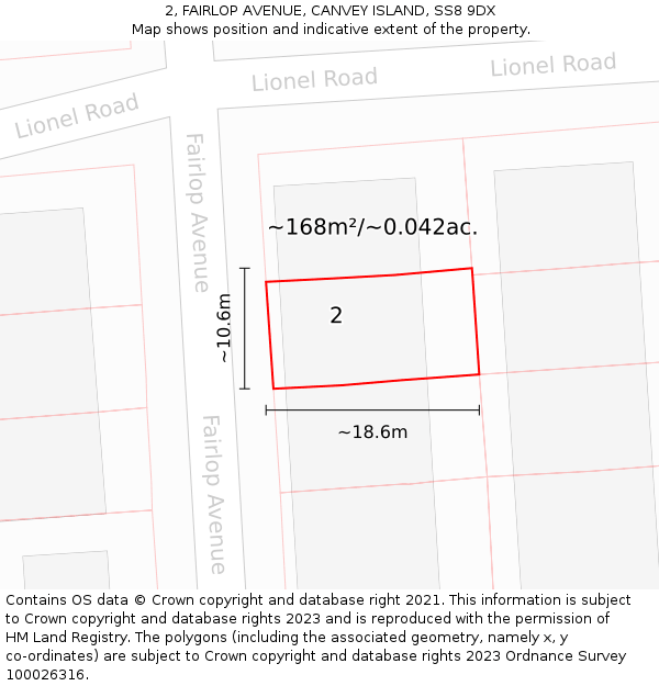 2, FAIRLOP AVENUE, CANVEY ISLAND, SS8 9DX: Plot and title map