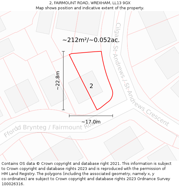 2, FAIRMOUNT ROAD, WREXHAM, LL13 9GX: Plot and title map