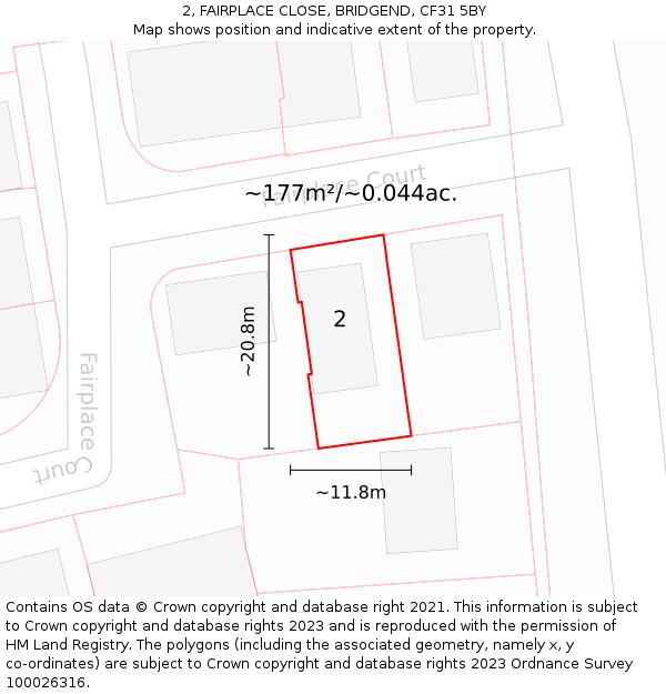 2, FAIRPLACE CLOSE, BRIDGEND, CF31 5BY: Plot and title map