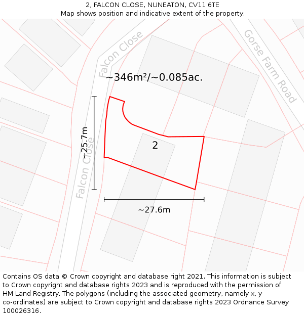 2, FALCON CLOSE, NUNEATON, CV11 6TE: Plot and title map