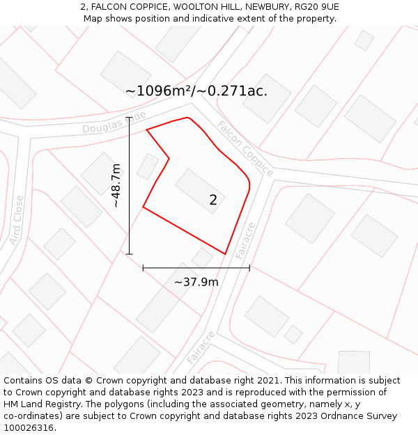 2, FALCON COPPICE, WOOLTON HILL, NEWBURY, RG20 9UE: Plot and title map