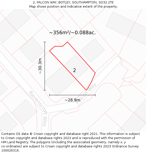 2, FALCON WAY, BOTLEY, SOUTHAMPTON, SO32 2TE: Plot and title map