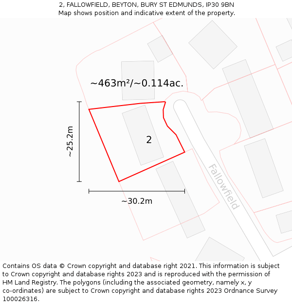 2, FALLOWFIELD, BEYTON, BURY ST EDMUNDS, IP30 9BN: Plot and title map