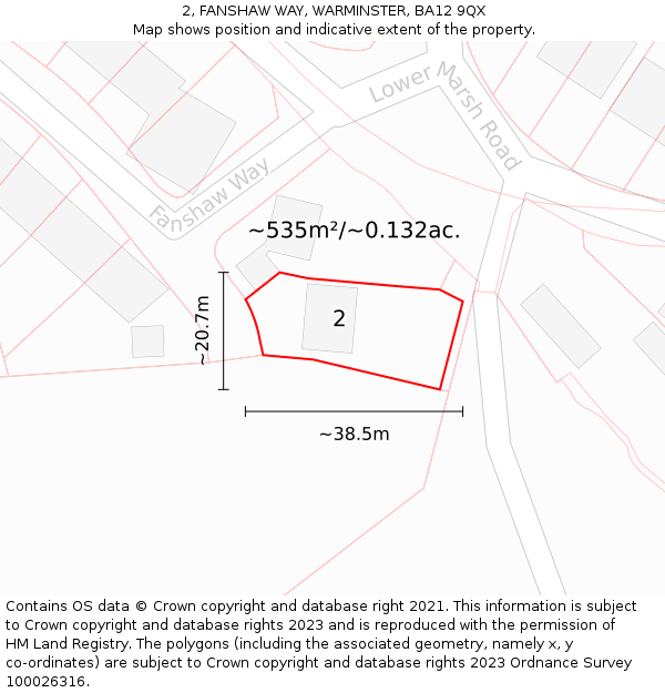 2, FANSHAW WAY, WARMINSTER, BA12 9QX: Plot and title map