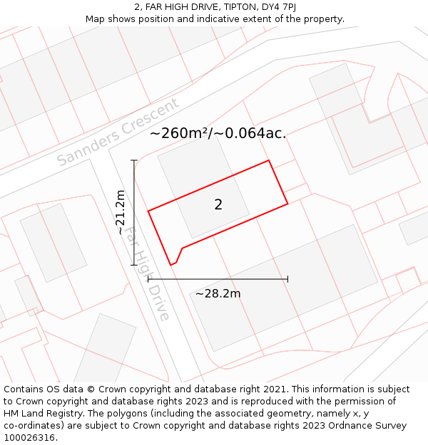 2, FAR HIGH DRIVE, TIPTON, DY4 7PJ: Plot and title map