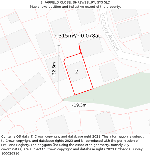 2, FARFIELD CLOSE, SHREWSBURY, SY3 5LD: Plot and title map