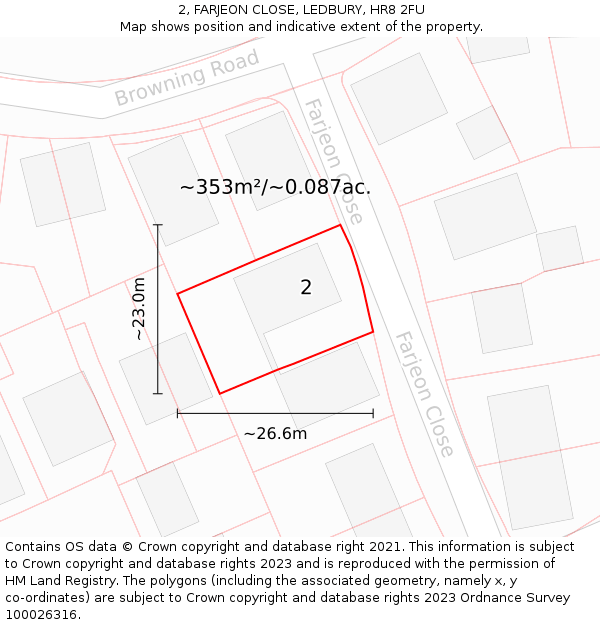 2, FARJEON CLOSE, LEDBURY, HR8 2FU: Plot and title map