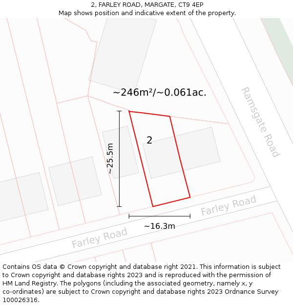 2, FARLEY ROAD, MARGATE, CT9 4EP: Plot and title map
