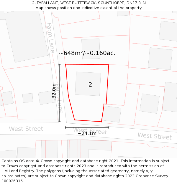 2, FARM LANE, WEST BUTTERWICK, SCUNTHORPE, DN17 3LN: Plot and title map