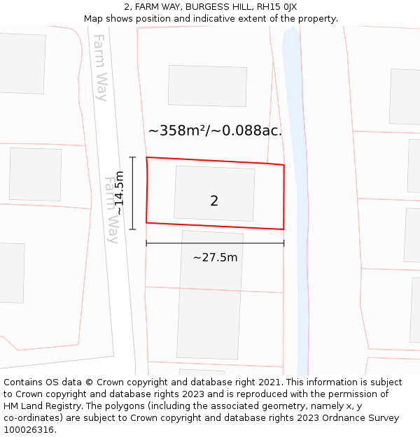 2, FARM WAY, BURGESS HILL, RH15 0JX: Plot and title map