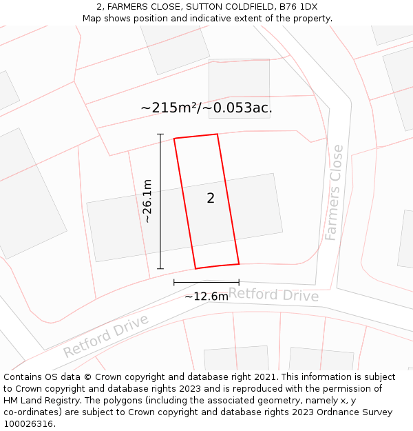 2, FARMERS CLOSE, SUTTON COLDFIELD, B76 1DX: Plot and title map