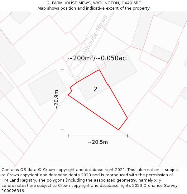 2, FARMHOUSE MEWS, WATLINGTON, OX49 5RE: Plot and title map